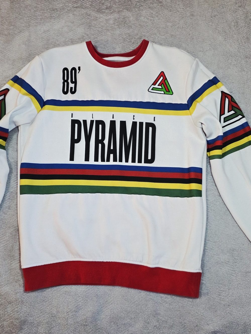 Black Pyramid Mens M Crewneck Sweatshirt 89 White Striped Streetwear Chris Brown